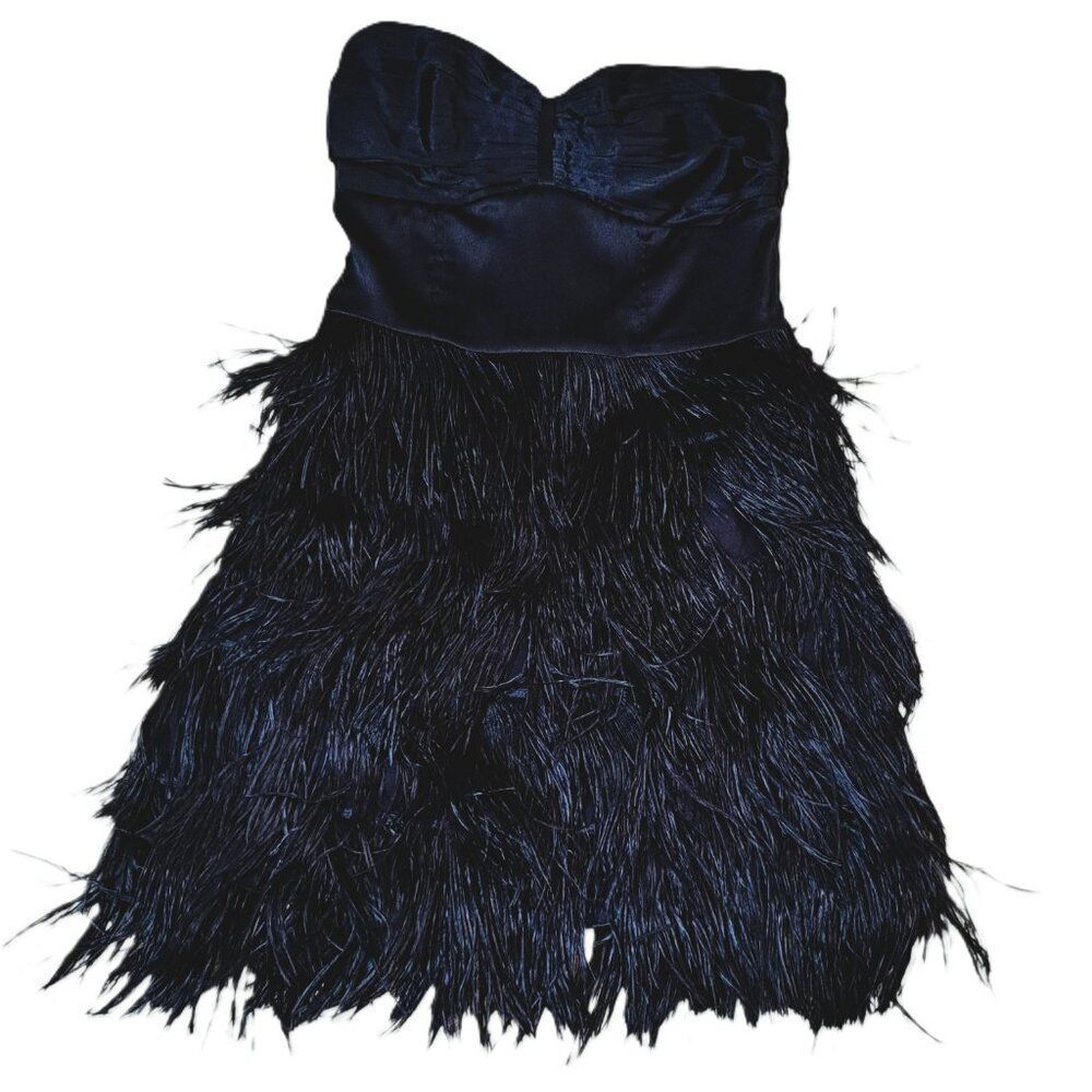 Espress Women's Black Silk Blend Ostrich Feathers Trim Prom Party Cocktail Sz 4